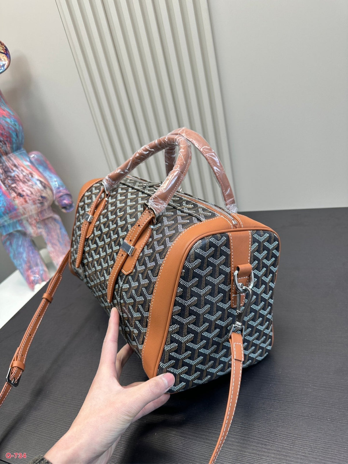 SAC HARDY PM BAG 35 IN BLACK GOYARDINE CANVAS AND TAN CALFSKIN