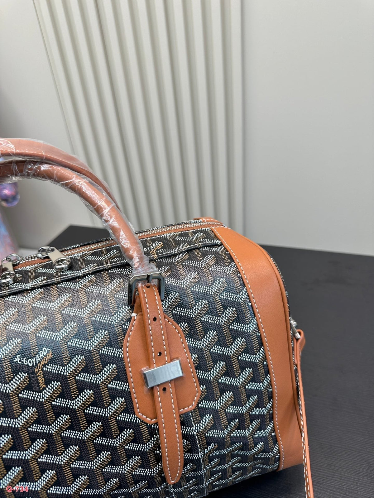 SAC HARDY PM BAG 35 IN BLACK GOYARDINE CANVAS AND TAN CALFSKIN