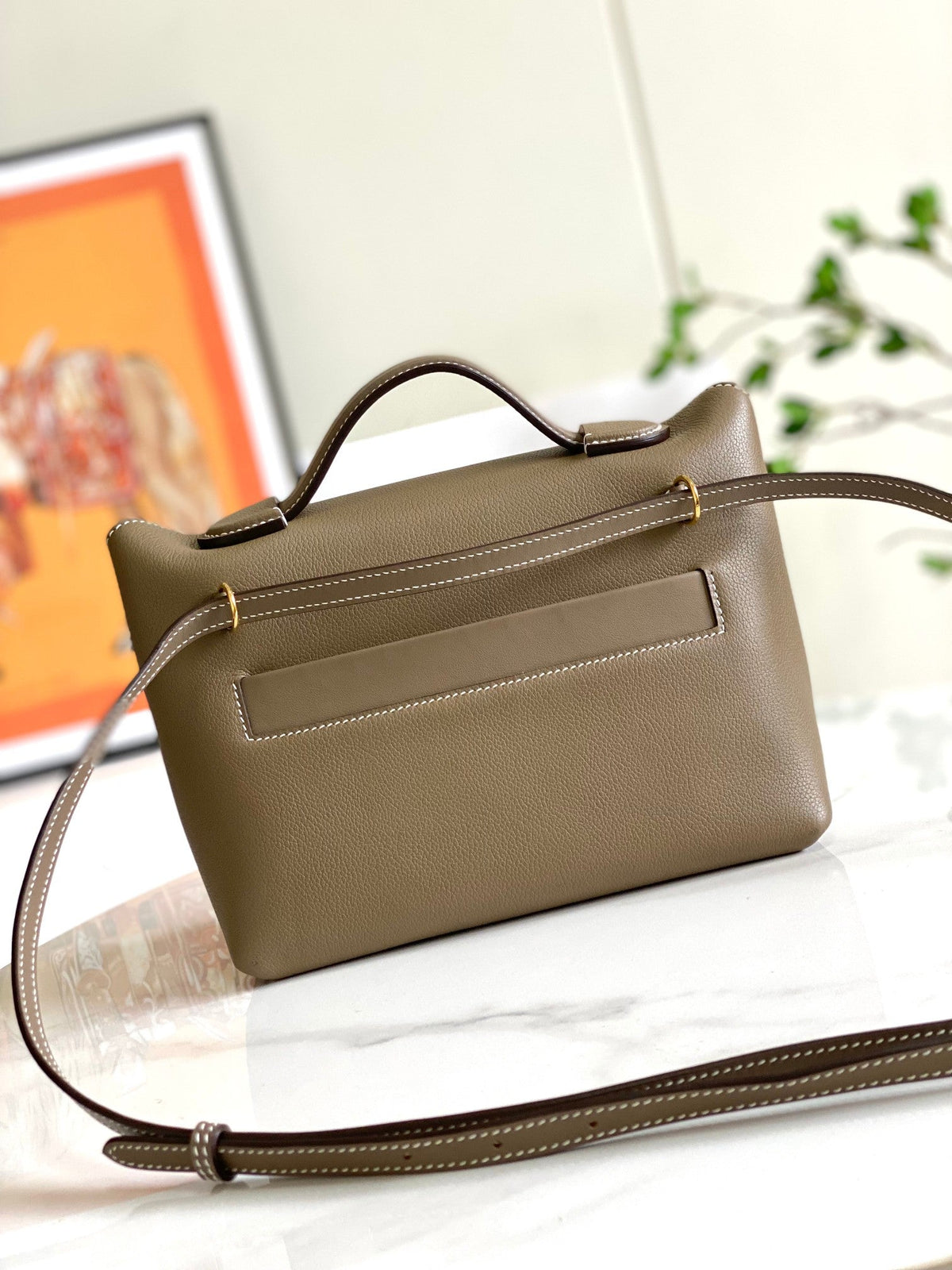 HM 24/24 Mini Bag 21cm Etoupe Evercolor Leather Gold Hardware