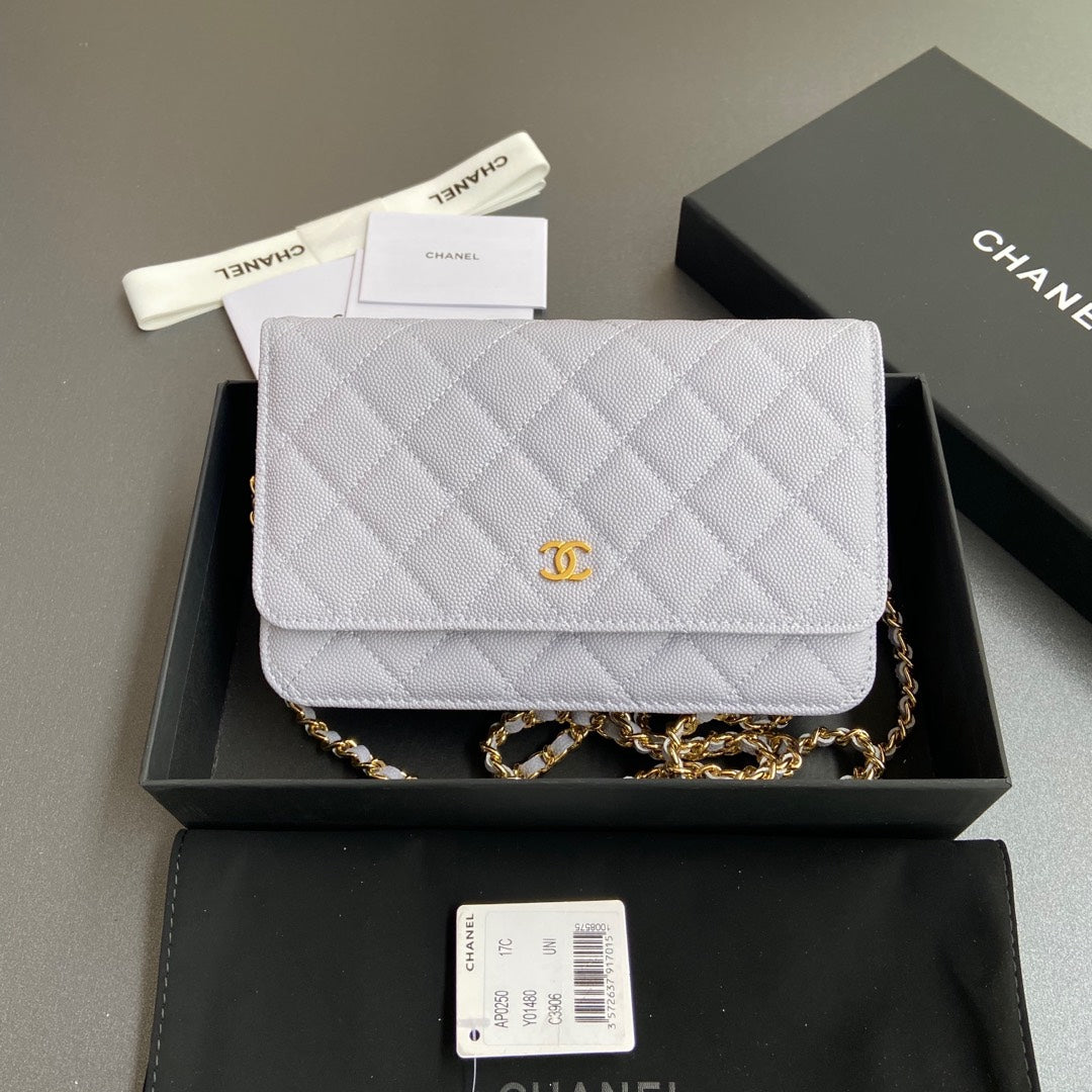CC Woc 20cm Light Blue Grained Calfskin Gold Hardware