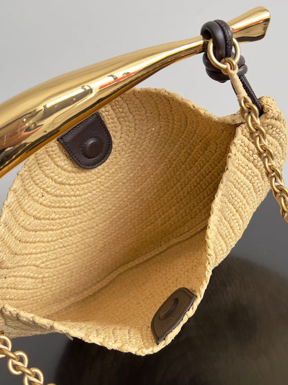 BV Sardine 33 With Chain In Beige Raffia 209338