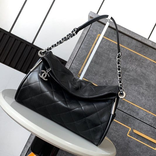 CC Vintage Hobo Bag 30cm Black Lambskin Silver Hardware