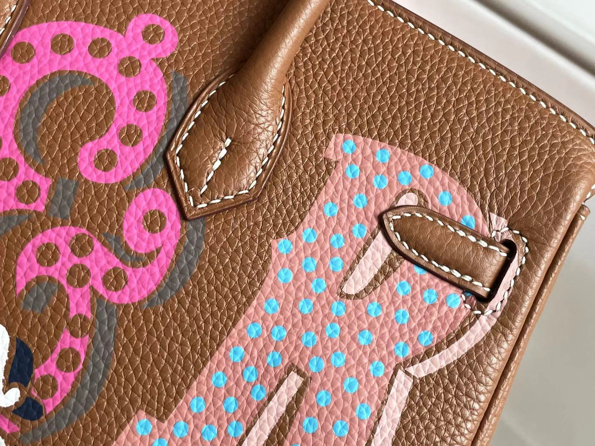 BIRKIN 25 BAG IN CHOCOLATE BROWN CALFSKIN WITH COLORFUL STICKER (MADE - TO - ODER)