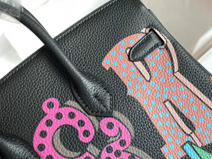 BIRKIN 25 BAG IN BLACK CALFSKIN WITH COLORFUL STICKER (MADE - TO - ODER)
