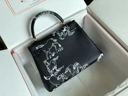 BIRKIN 25 BAG IN BLACK CALFSKIN WITH WHITE STICKER (MADE - TO - ODER)