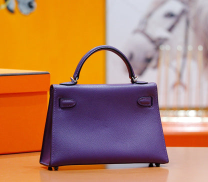 HM Mini Kelly 19cm Purple Epsom Gold Hardware
