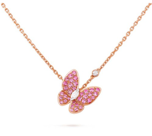 [NOVO]SCHMETTERLING ROTE DIAMANTEN ROSÉGOLD-KETTE