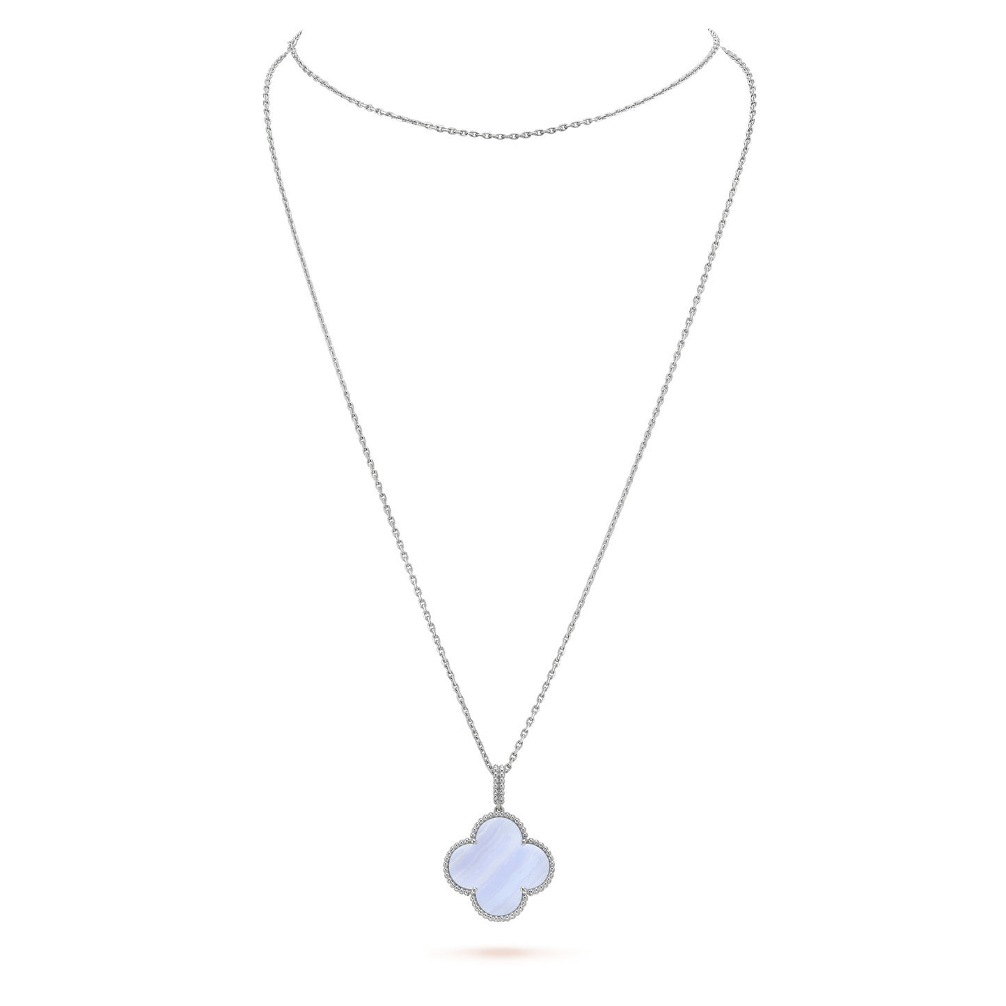 [GALE]CLOVER SILVER CHALCEDONY BIG CLOVER NECKLACE