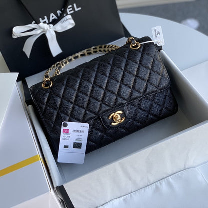 MEDIUM FLAP BAG 25CM BLACK CAVIAR GOLD HARDWARE
