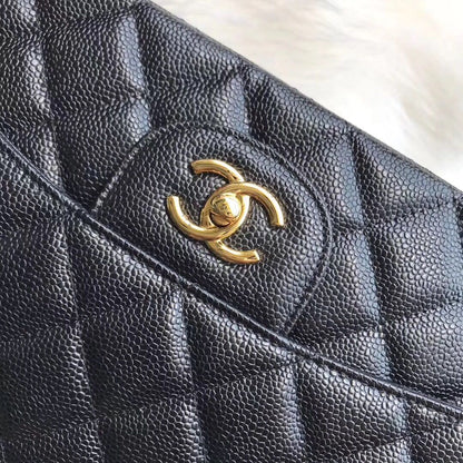 FLAP BAG 33CM BLACK CAVIAR GOLD HARDWARE