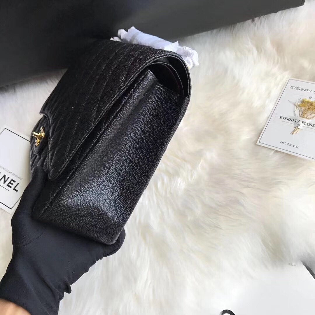 FLAP BAG 33CM BLACK CAVIAR GOLD HARDWARE