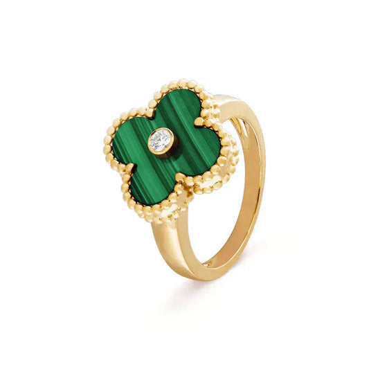 [NOVO]CLOVER MALACHIT RING GOLD DIAMOND