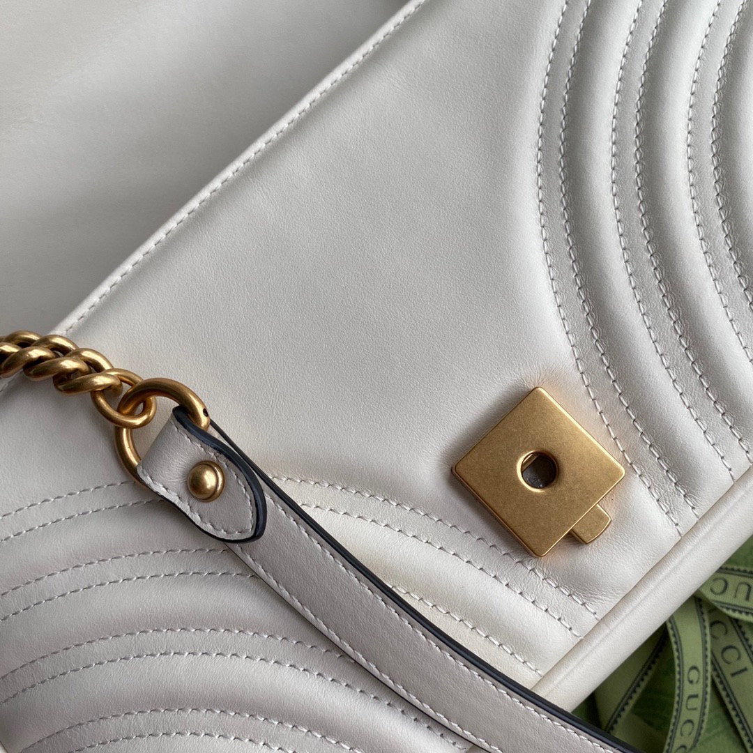 GG Marmont 26cm White Calfskin Gold Hardware