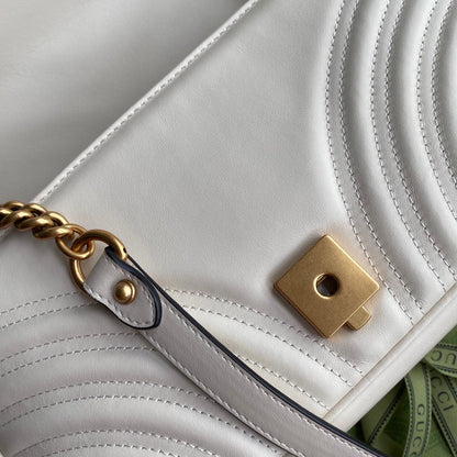 GG Marmont 26cm White Calfskin Gold Hardware