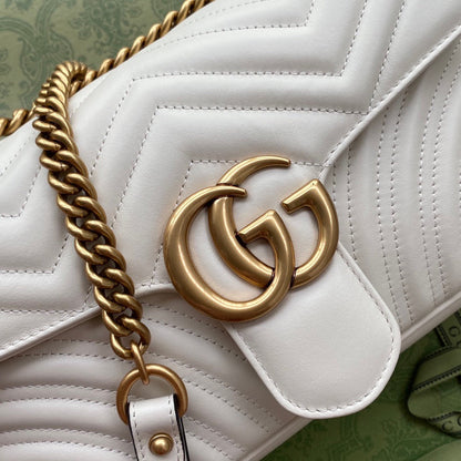 GG Marmont 26cm White Calfskin Gold Hardware